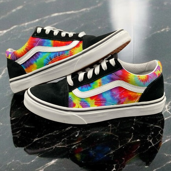 Vans Old Skool Tie Dye Black Rainbow Skate Shoes Women’s 5.5 - Picture 2 of 10